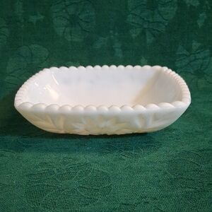 Vtg Hazel Atlas White Milk Glass Square Prescut Bowl